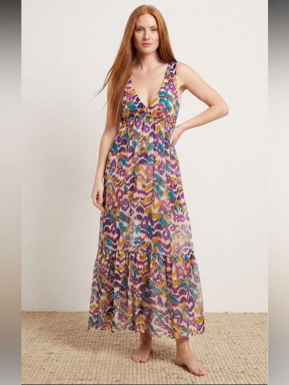 Multicolor Echo Ikat Maxi Swim Cover Up Dress